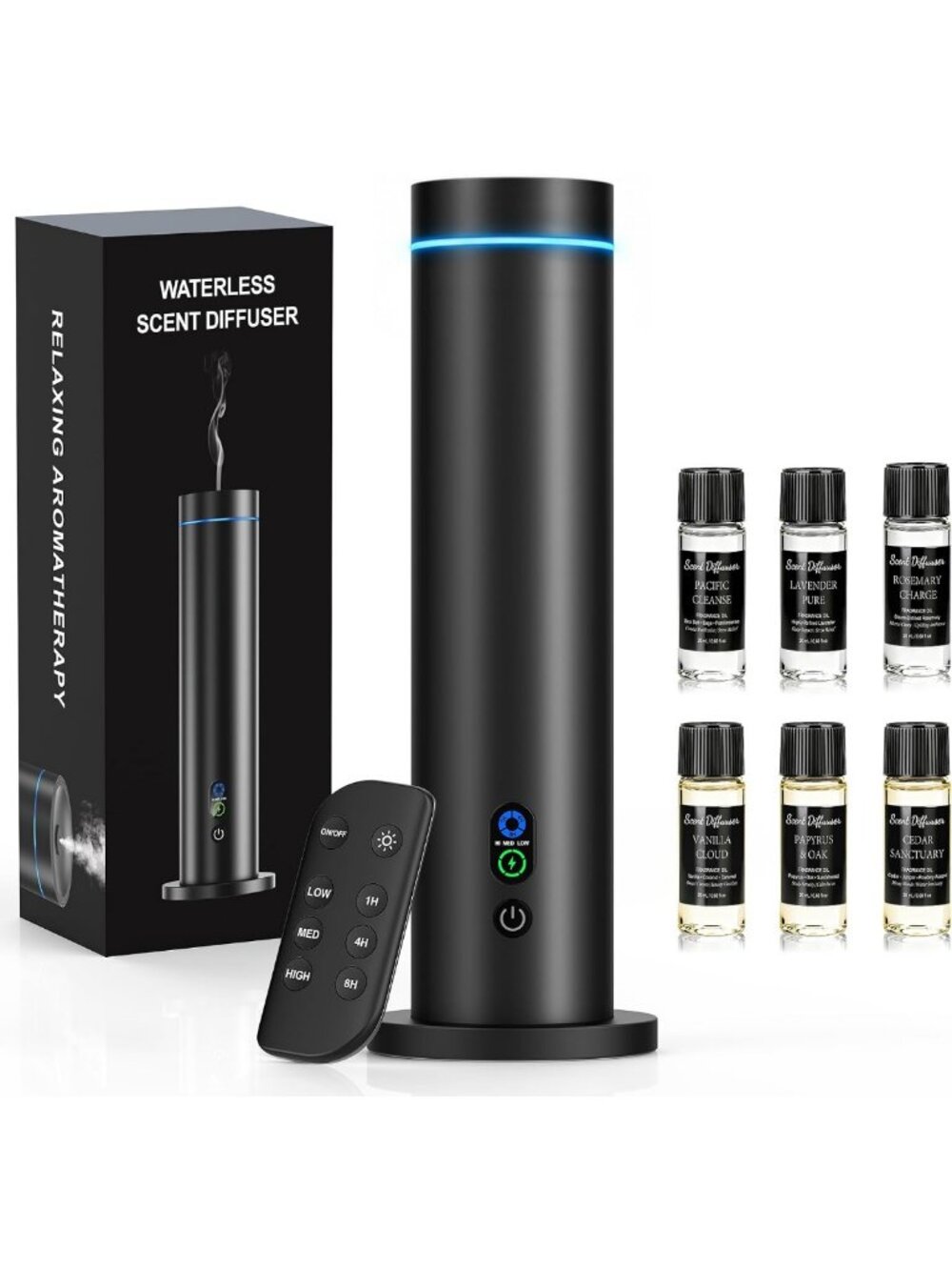 Waterless Metal Essential Oil Diffuser - Sleek Black Aroma Diffuser for Home